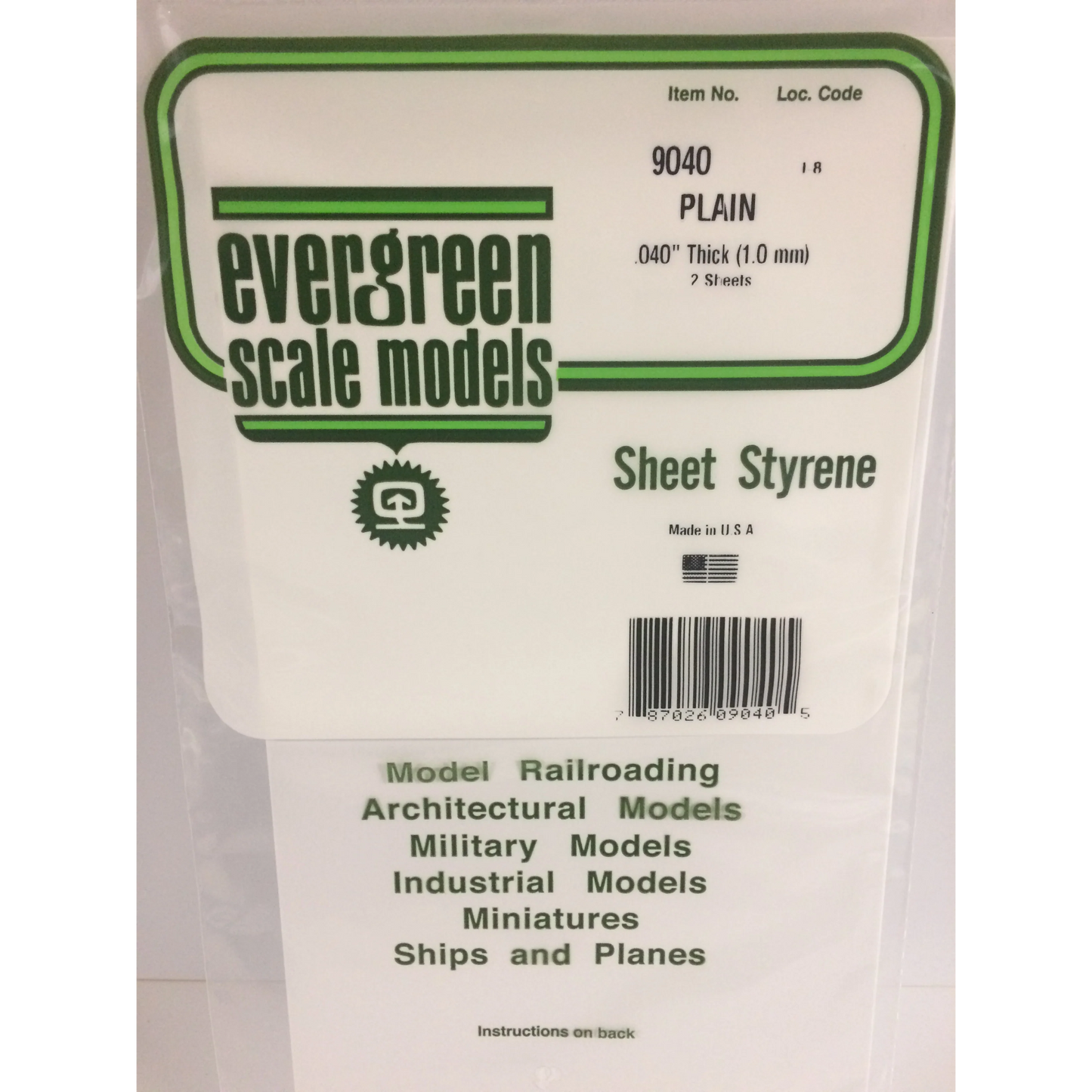 EVERGREEN 8" X 21" 0.040" WHITE POLYSTYRENE PLASTIC SHEET
