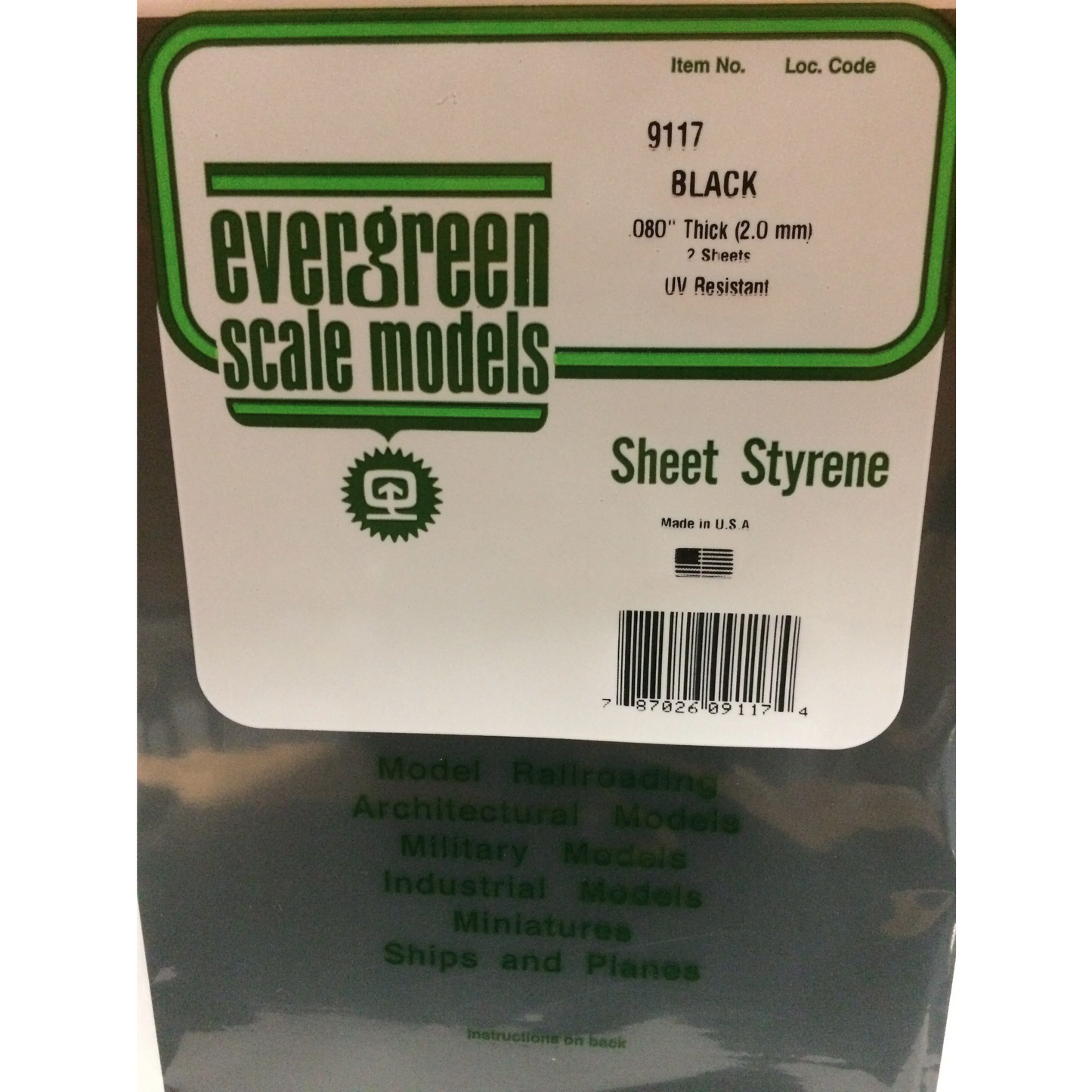 EVERGREEN 080" (2.0mm) PLAIN OPAQUE BLACK POLYSTYRENE SHEET