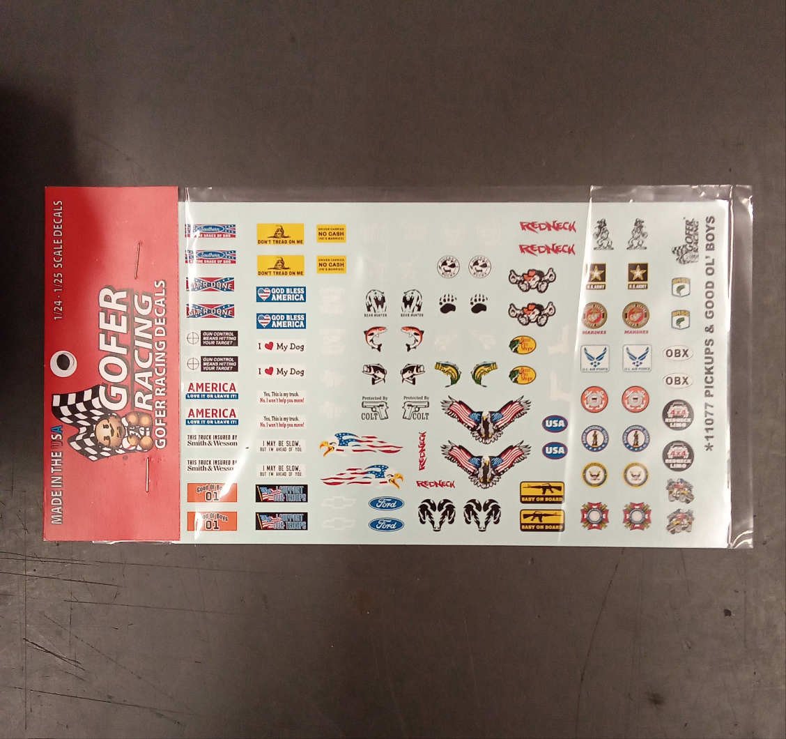 GOFER RASING PICKUPS AND GOOD OL BOYS WATER SLIDE DECALS