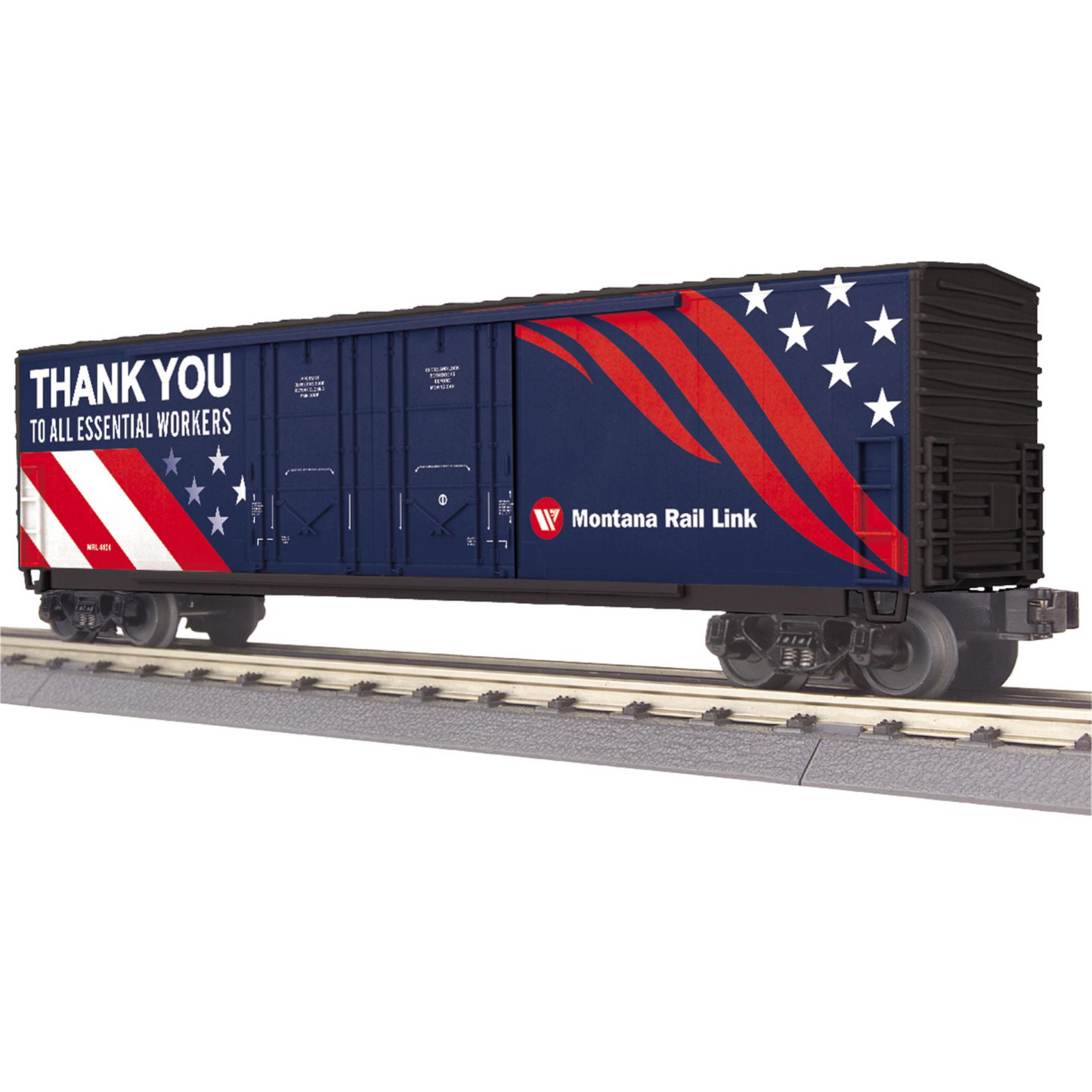 MTH RAILKING O GAUGE MRL 50' DOUBLE DOOR PLUGGED BOXCAR - ESSENTIAL WORKERS