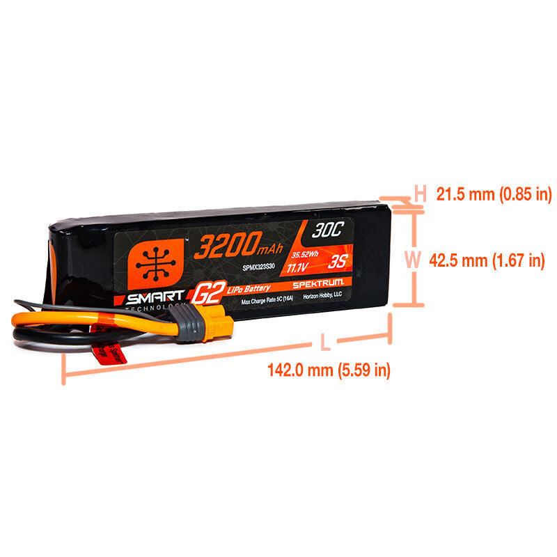 SPEKTRUM 3200MAH 3S 11.1V SG2 30C LIPO BATTERY