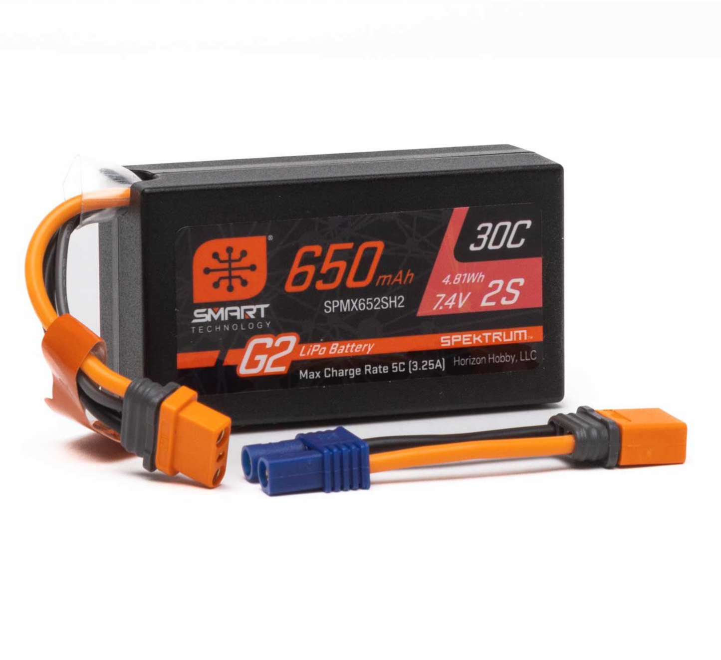 SPEKTRUM 650MAH 7.4 VOLT (2S) 30C LIPO BATTERY, HARD CASE