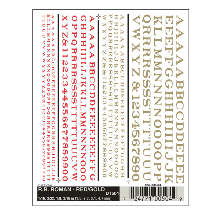 WOODLAND SCENICS RR ROMAN RED/GOLD DECALS
