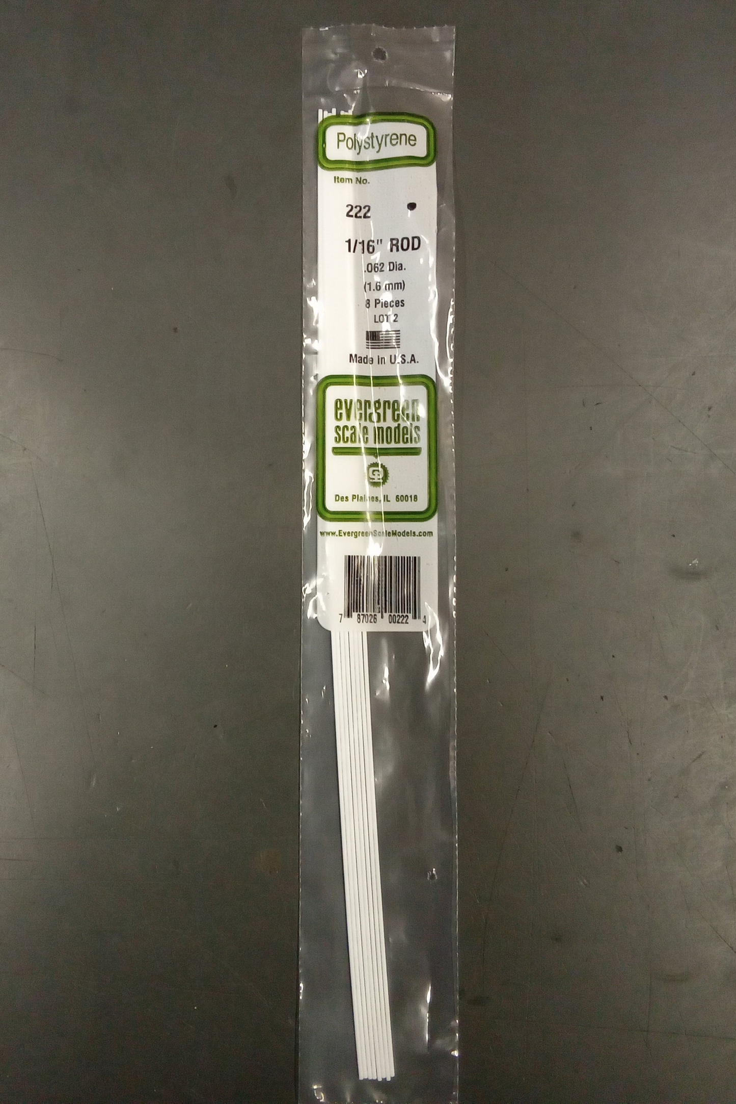 EVERGREEN .062"(1/16) X 14" STYRENE ROD