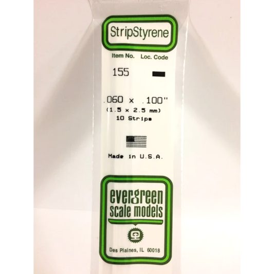 EVERGREEN 060" X .100" OPAQUE WHITE POLYSTYRENE STRIP