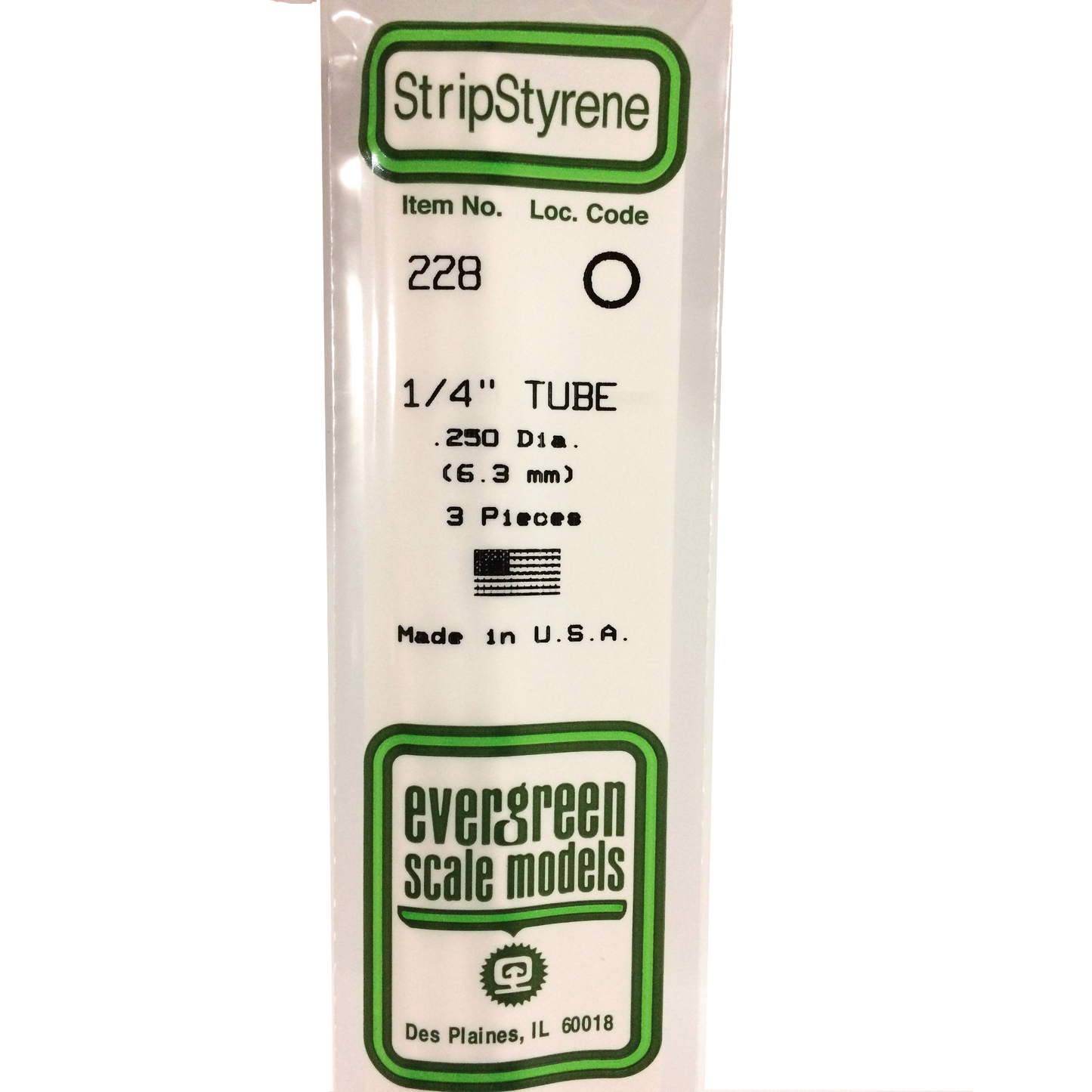 EVERGREEN  .250" (6.3mm) OD OPAQUE WHITE POLYSTYRENE TUBING