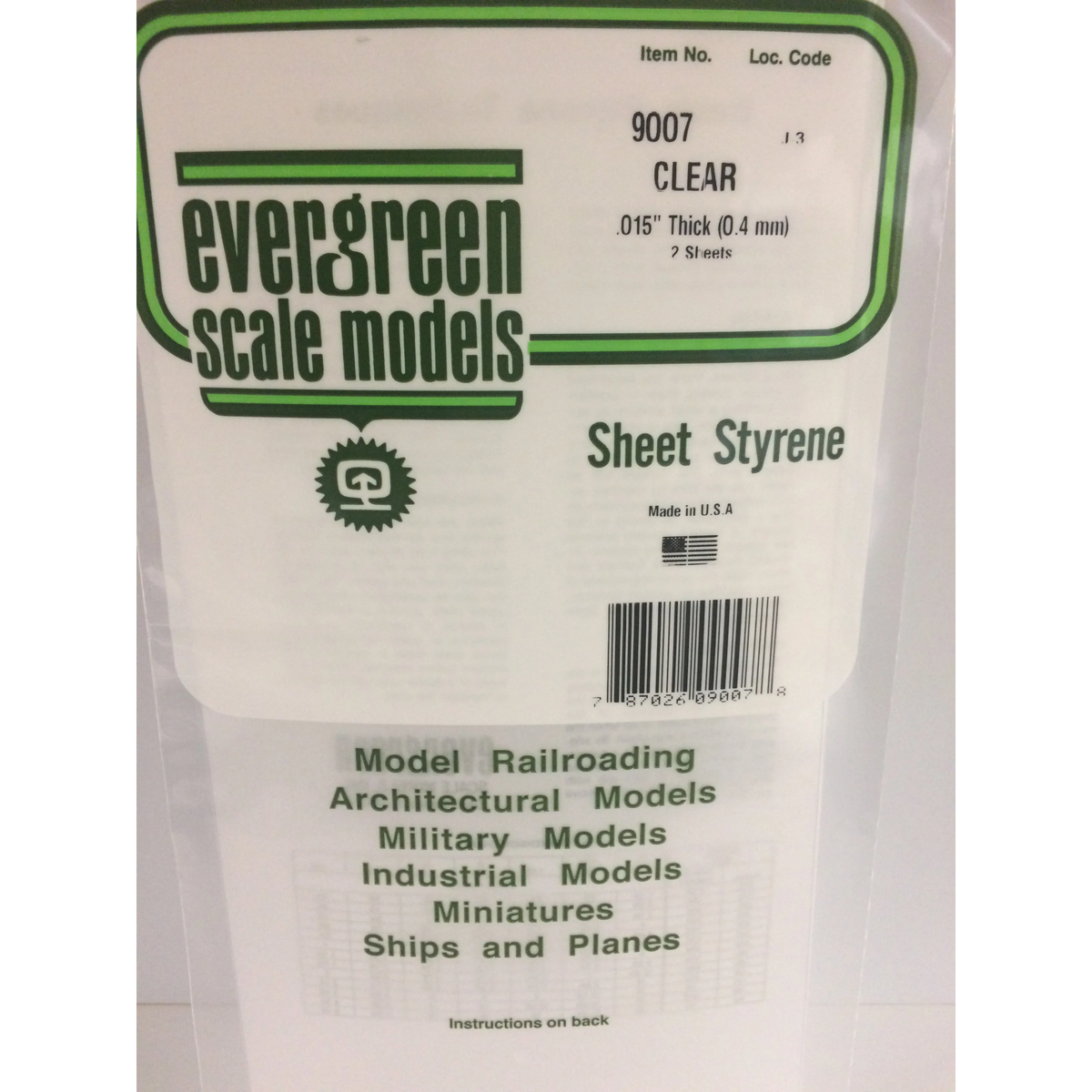 EVERGREEN CLEAR 6X12 .015" STYRENE SHEET