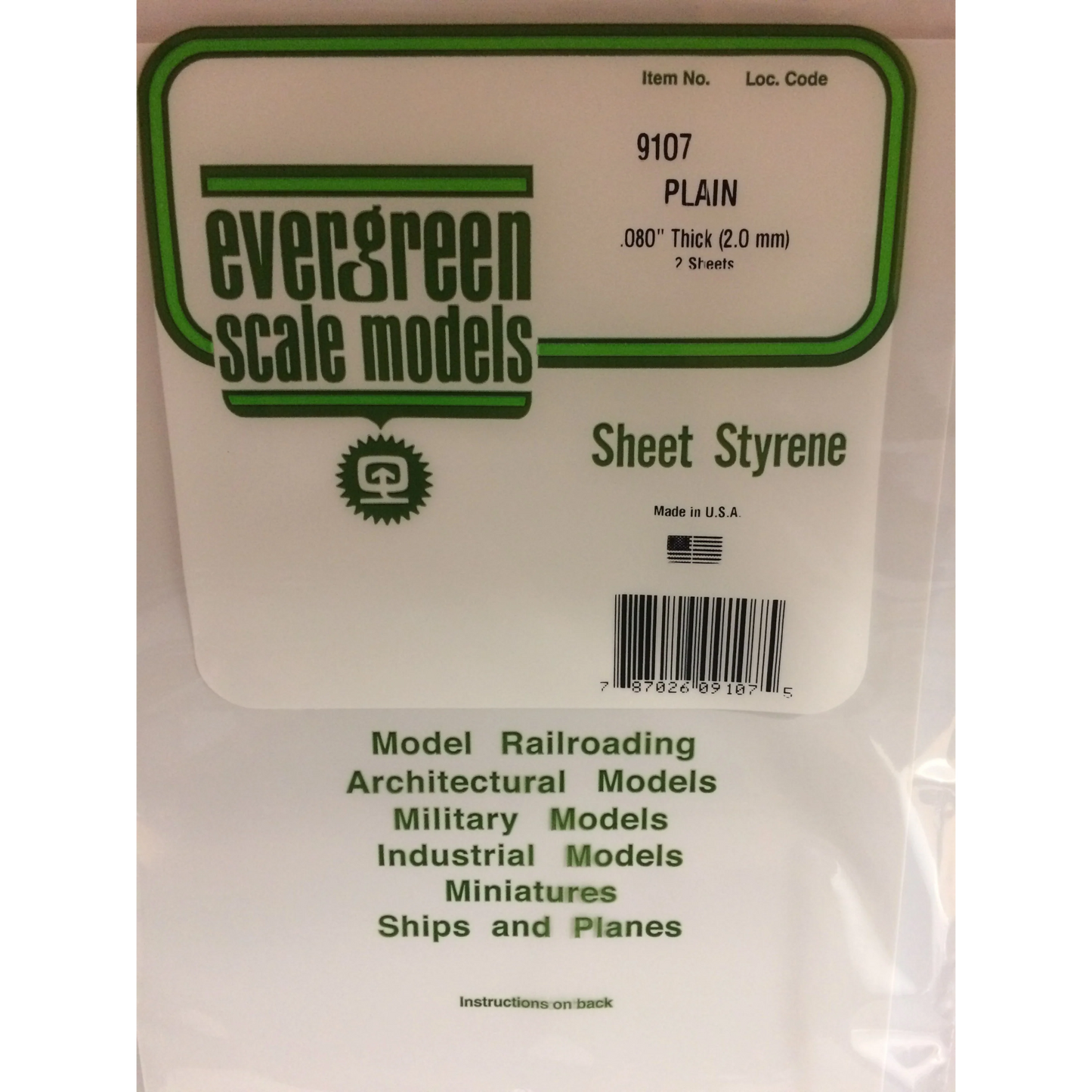 EVERGREEN 8" X 21" 0.080" WHITE POLYSTYRENE SHEET