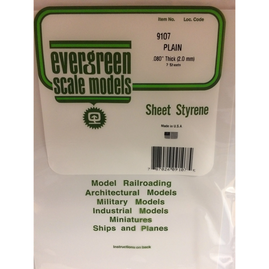 EVERGREEN 8" X 21" 0.080" WHITE POLYSTYRENE SHEET