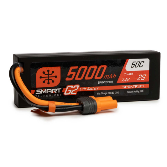 SPEKTRUM 7.4V 5000mAh 2S 50C Smart G2 Hardcase LiPo Battery: IC5