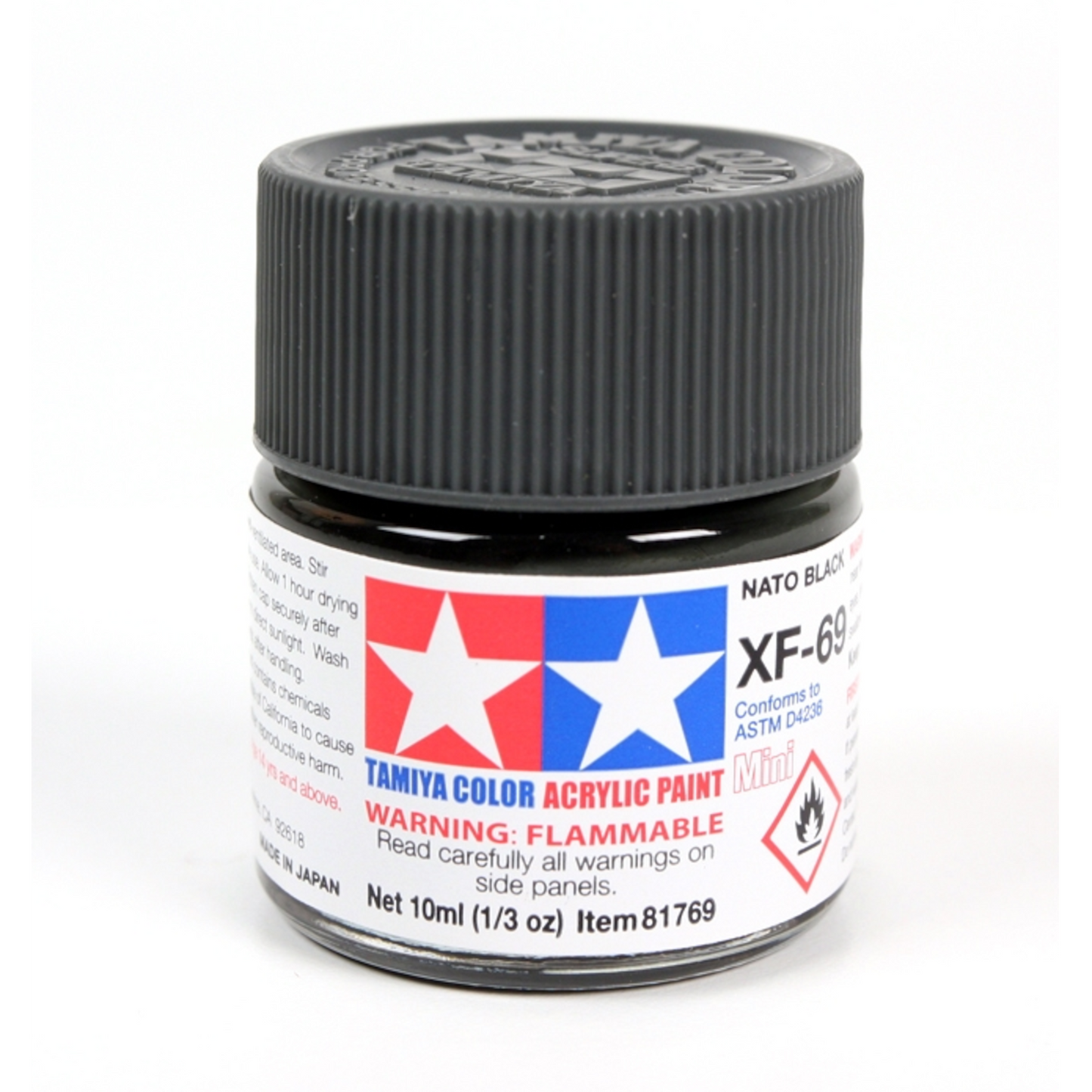 TAMIYA FLAT NATO BLACK ACRYLIC PAINT 10mL BOTTLE XF-69