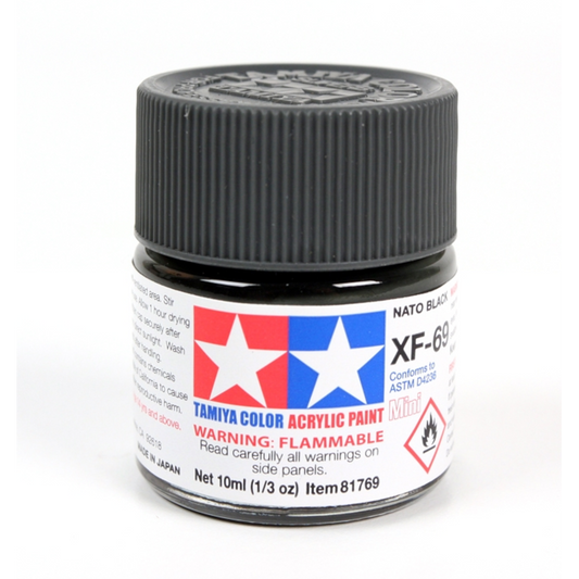 TAMIYA FLAT NATO BLACK ACRYLIC PAINT 10mL BOTTLE XF-69