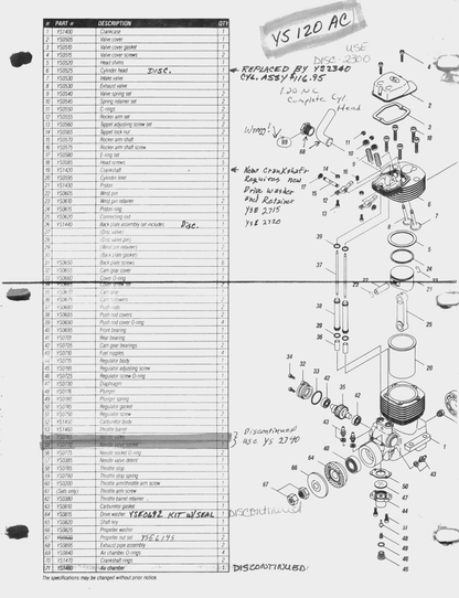 YS 120AC PARTS LIST