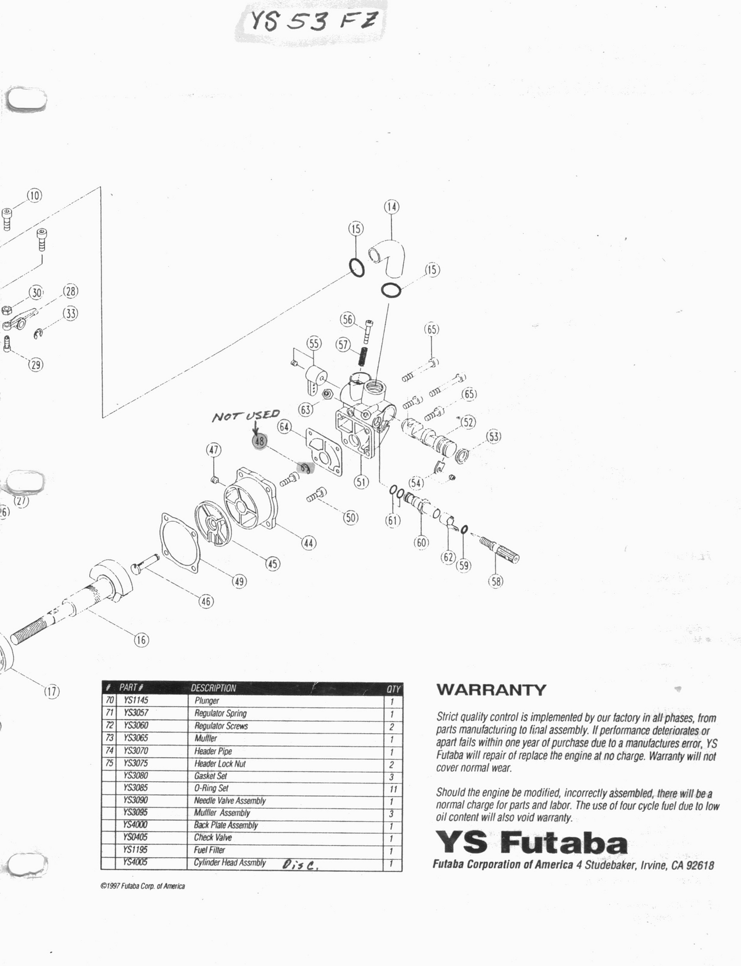 YS FZ53 EXPLODED PARTS DIAGRAM