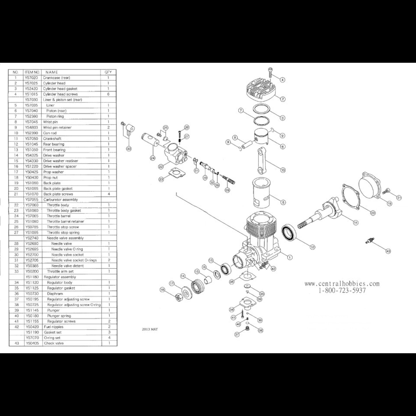 YS 61RE DIAGRAM AND PARTS LIST