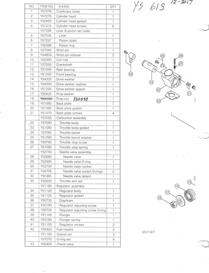 YS 61 CLASSIC PARTS LIST