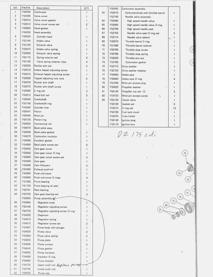 YS DZ175CDI PARTS LIST