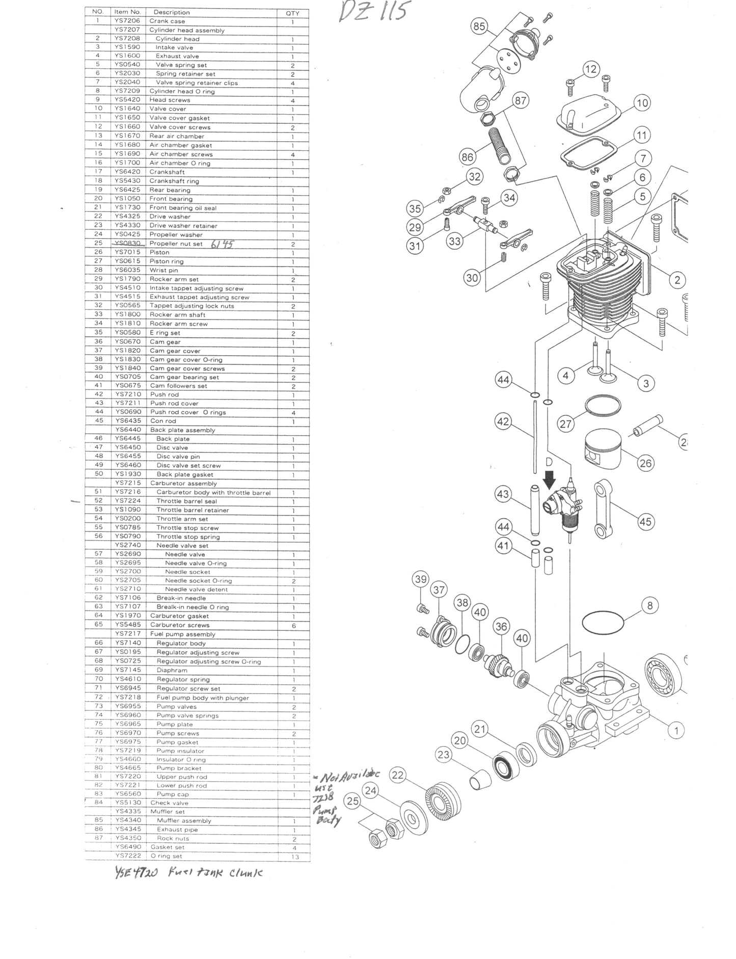 YS DZ115 PARTS LIST
