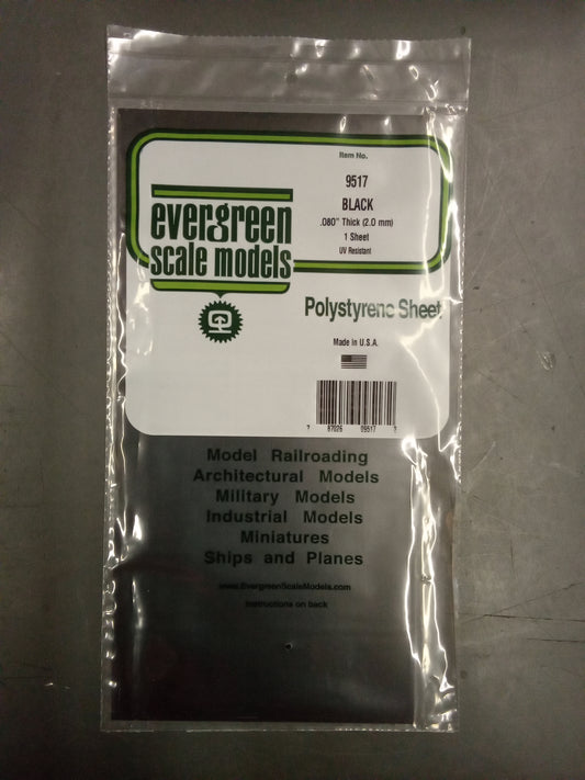 EVERGREEN BLACK STYRENE .08"X6X12