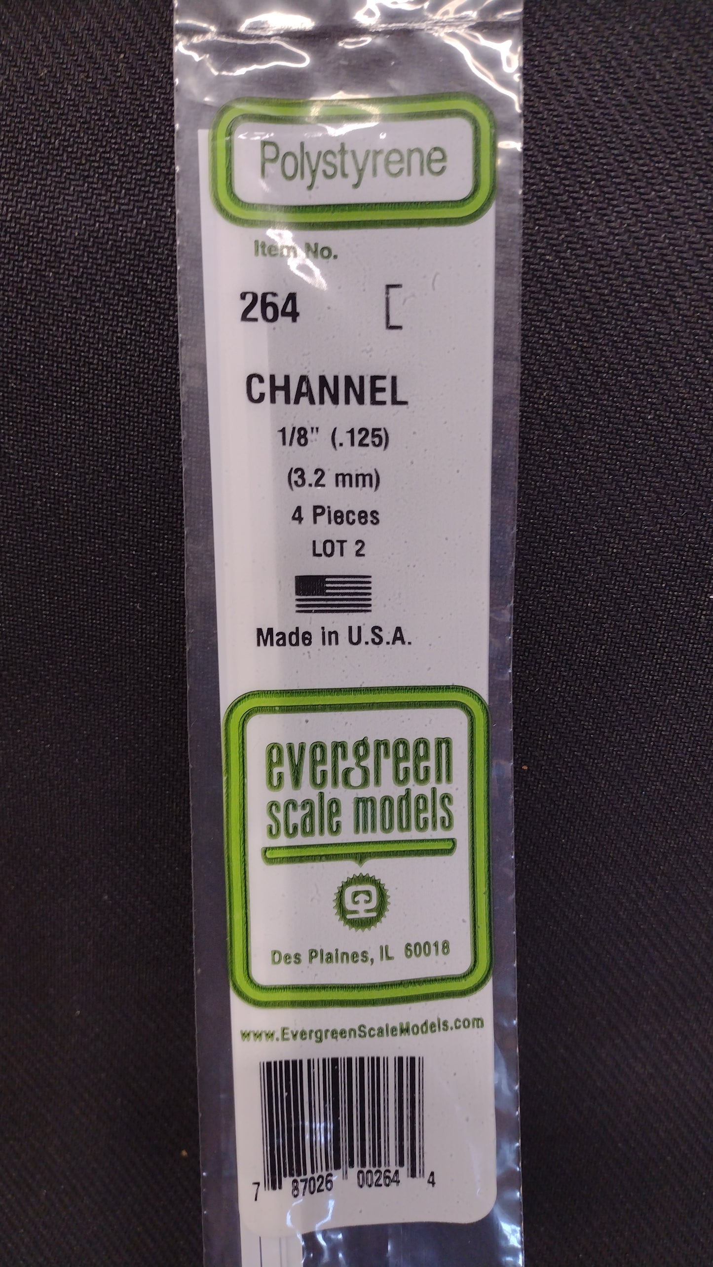 EVERGREEN POLYSTYRENE  CHANNEL 14" .125"